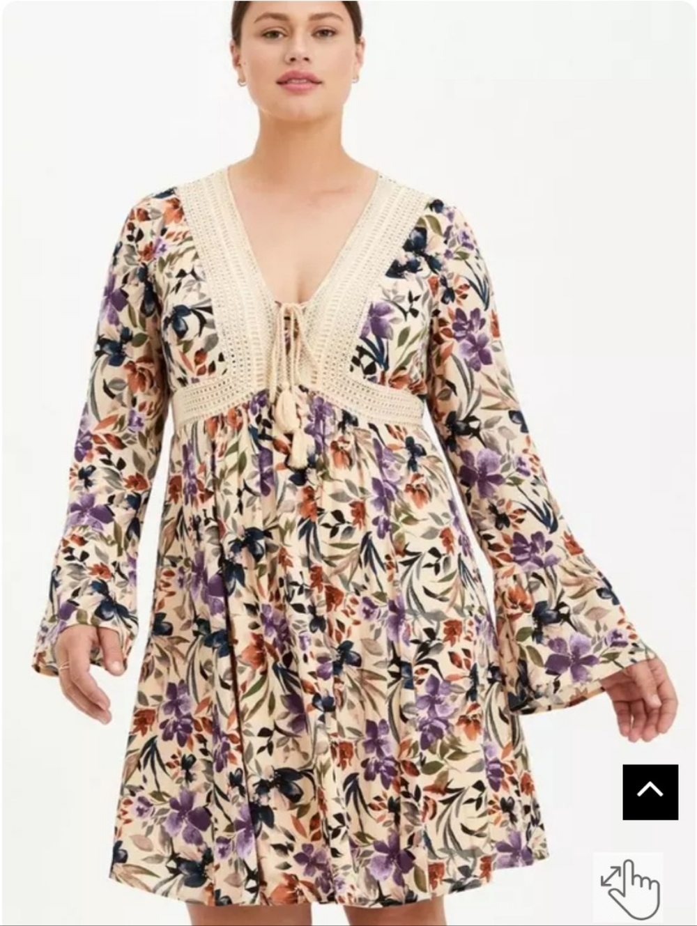 Torrid Mini Gauze Lace Up Skater Dress In Cream Floral - Picture 4 of 10